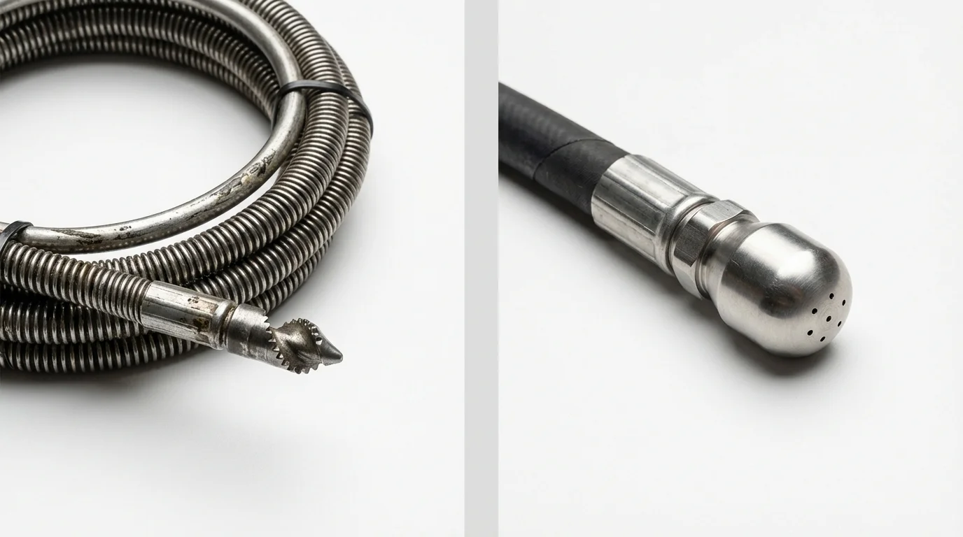 Drain snake cable and hydro jetting nozzle used for drain cleaning in Sigourney, IA