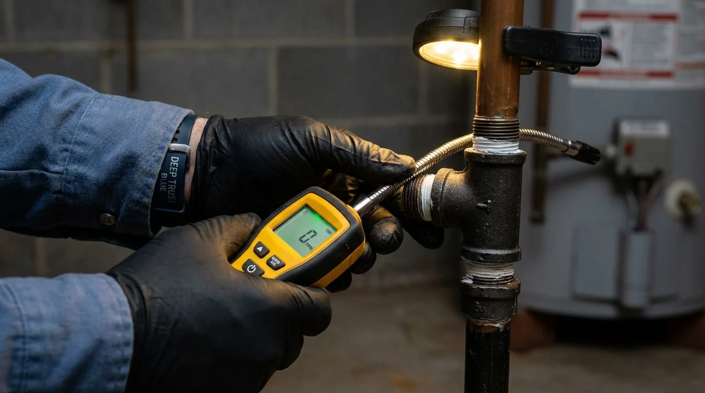 Gas leak detection with electronic sniffer by Johns Plumbing LLC in Sigourney