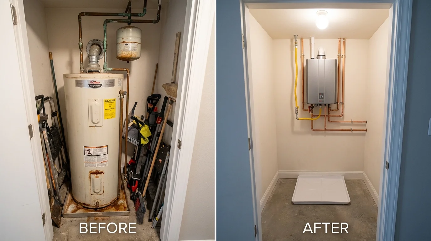 Tank water heater versus wall-mounted tankless unit comparison for Sigourney, IA homeowners